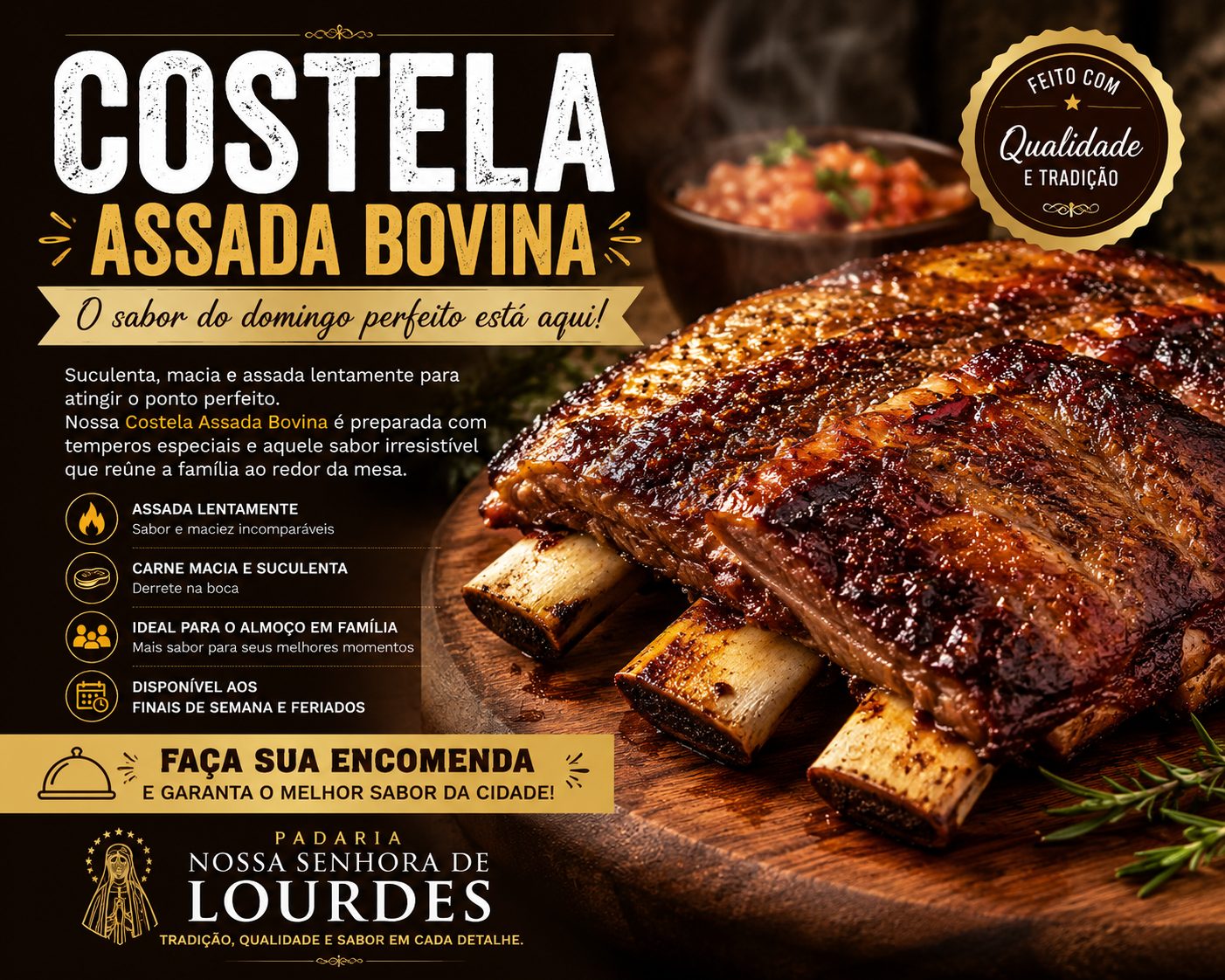 Costela Assada do Chefe com 2 acompanhamentos
