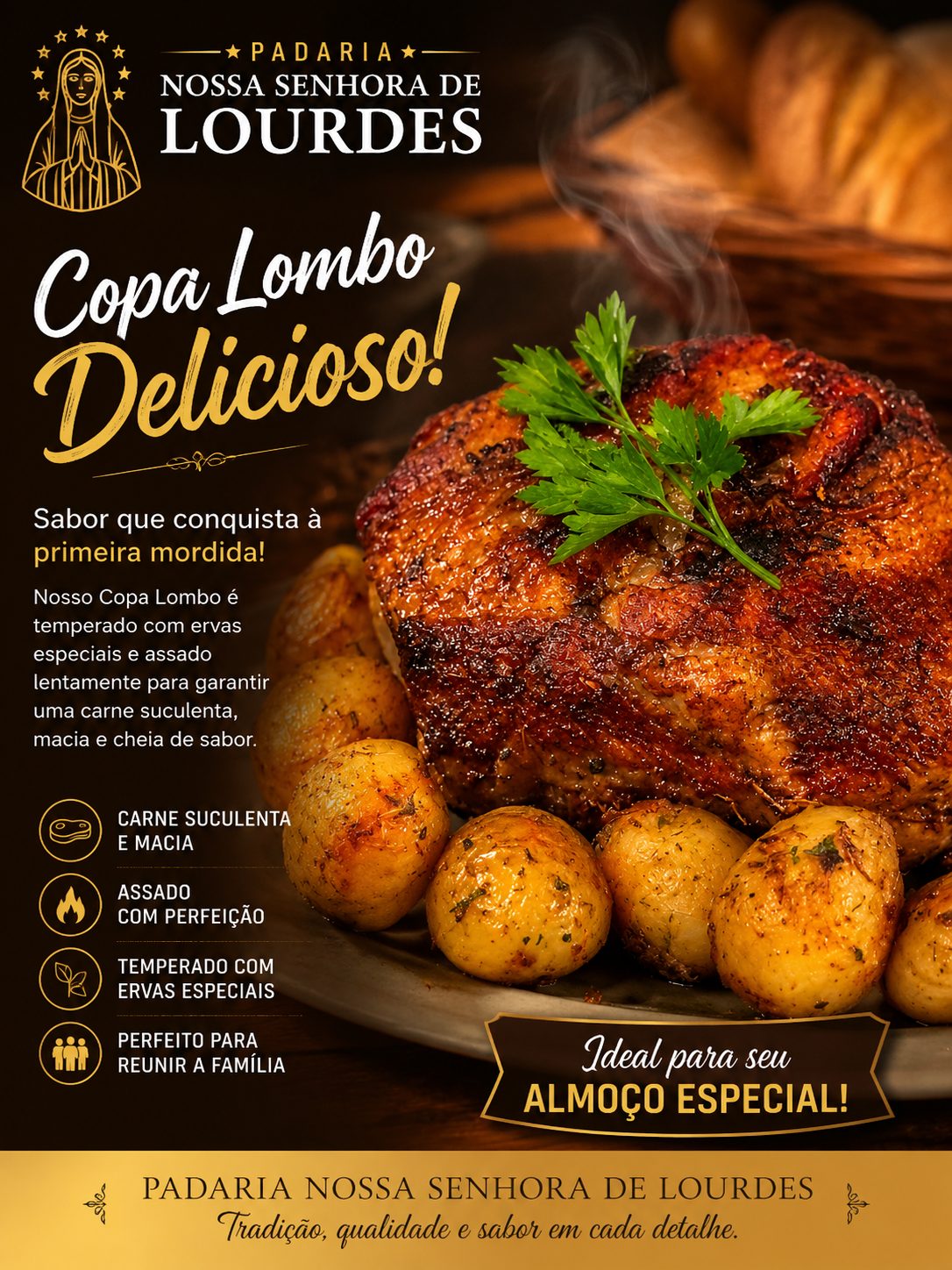 Copa lombo: sabor e tradição /1kg com 2 acompanhamentos
